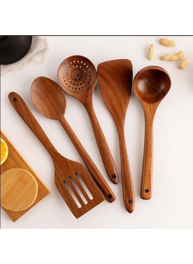 CERAMIC Wooden Spoons For Cooking 6 Piece Organic Bamboo Utensil Set With Holder Wood Kitchen Utensils Spatula Spoon For High Heat Stirring In Nonstick Pots & Pans Quality (Dark Brown) - Image 5